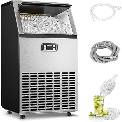 Commercial Ice Maker Machine, 100lbs/Daily Ice Production Under Counter Ice Maker, Self-Cleaning, Timer Stainless Ice Machine with 33lbs Ice Storage, Ideal for School, Home, Bar, RV