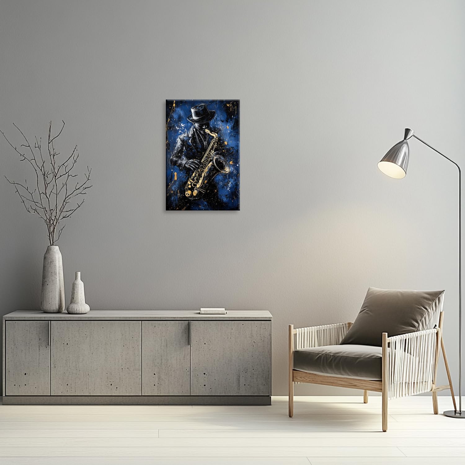 YMXZHUANSH Black Jazz Wall Art African American Music Canvas Saxophone Pictures Musical Instruments Painting Men Room Classroom Music Decor Frame(Blue 12.00" x 18.00")