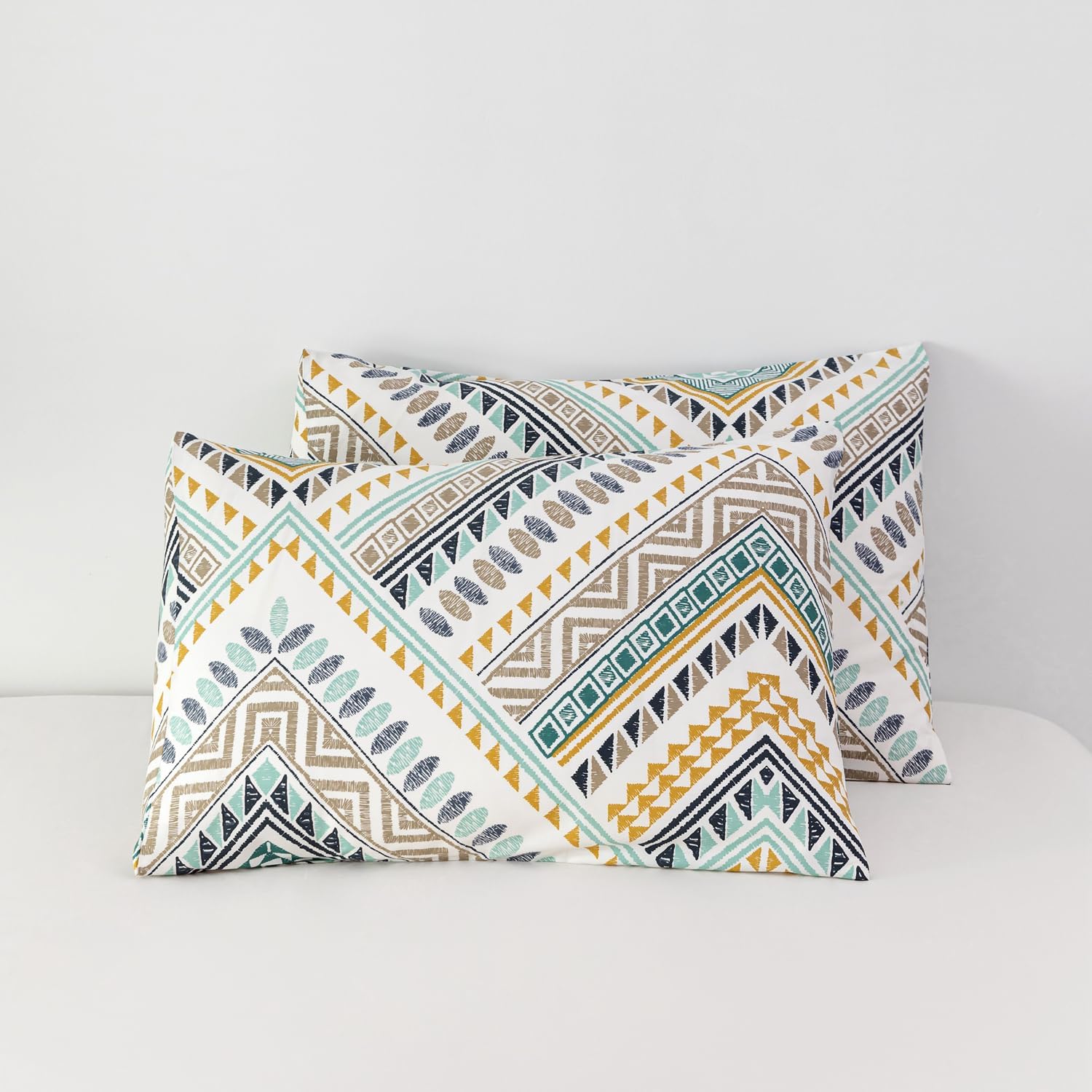 SUSYBAO Yellow Green Pillow Cases Set of 2 King Size 100% Cotton Boho Aztec Patterned Pillow Covers with Envelope Closure Bohemian Geometric Decorative Pillowcases Ultra Soft (20 in x 36 in)