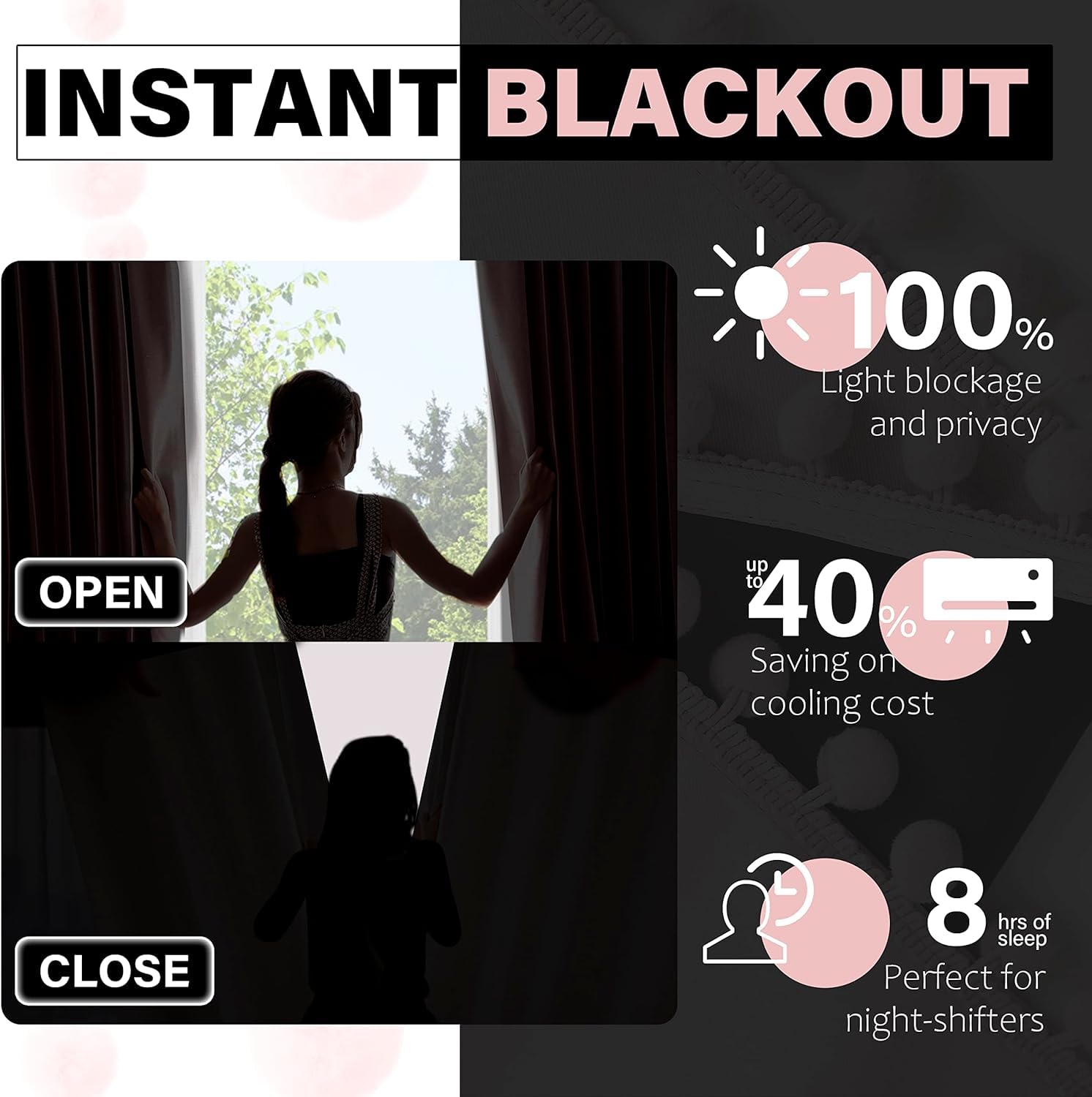 Abstractex Pom Pom Pink Blackout Curtains for Living Room Girls Room Eyelet Ring Top 54 inch Long Thermal Insulated Drapes for Bedroom Room Darkening Curtain Panels for Nursery 54" W 2 Panels - Image 3