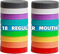 Vista 11 de Paquete de 9 tapas para tarros Mason de boca regular, tapas de plástico con anillos de silicona, tapas de conservas de plástico, bola de ajuste