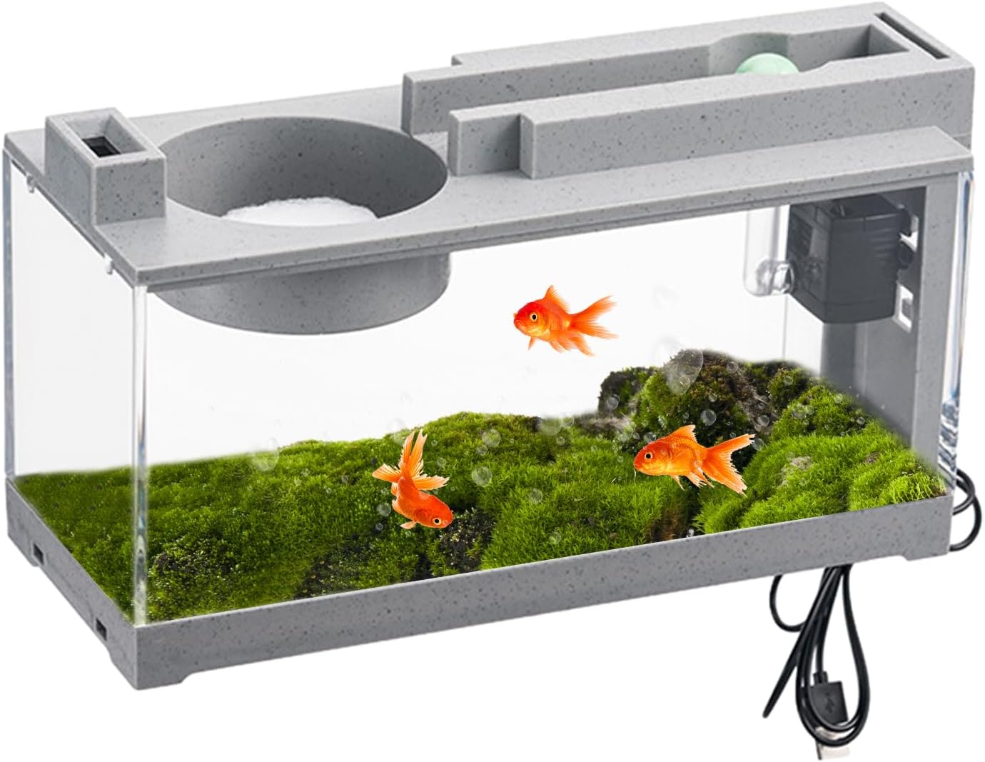 Aquarium Starter Kit – ABS 31.5x13x16.5 Cm | Imitation Fish Tank with Air Pump | Rock Aquarium for Freshwater and Saltwater Fish with Complete Setup Including Filtration, Decoration, and Easy