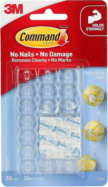 Decorating Hooks Clips Self-Adhesive Strips Wall Hanging Fairy Lights 20 Pack Mini Clear Self Adhesive Damage Free Christmas Decorations