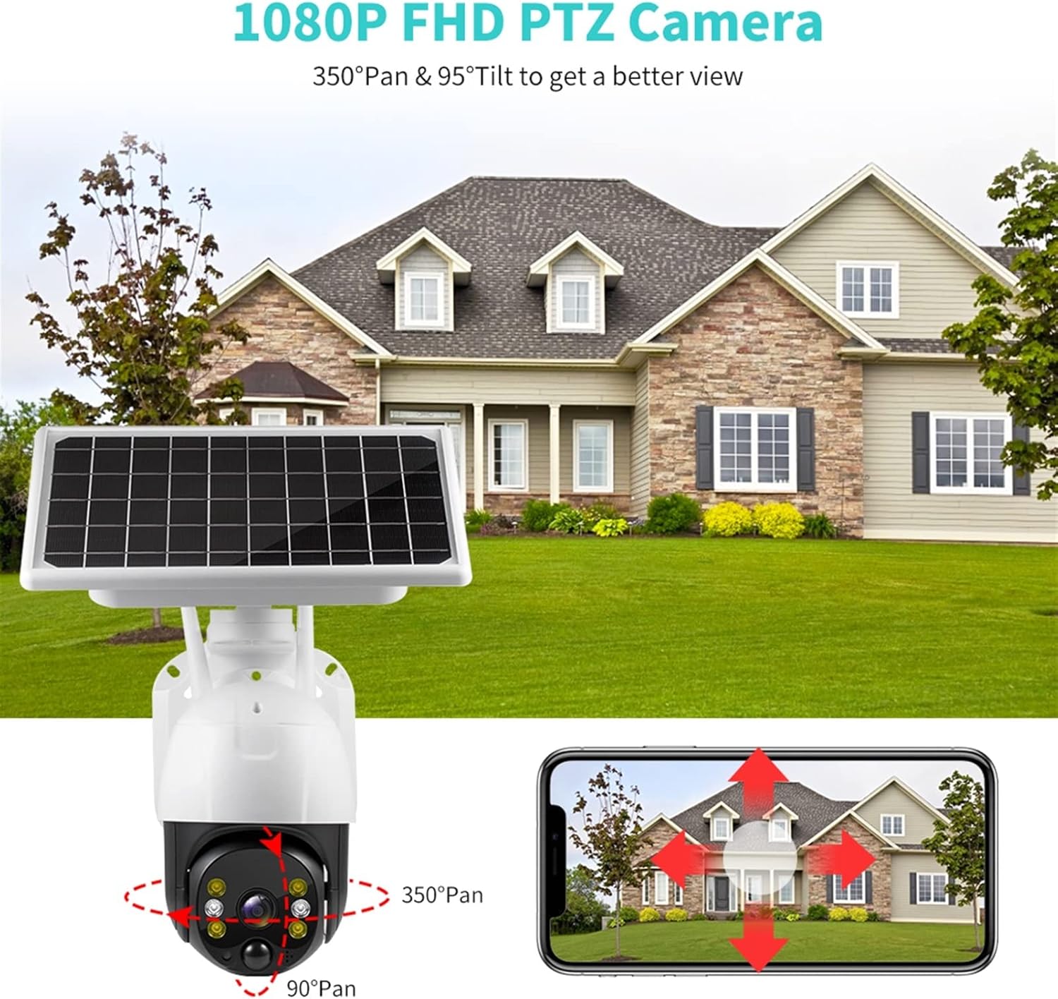 Diagram showing 350 degree pan and 95 degree tilt for the camera