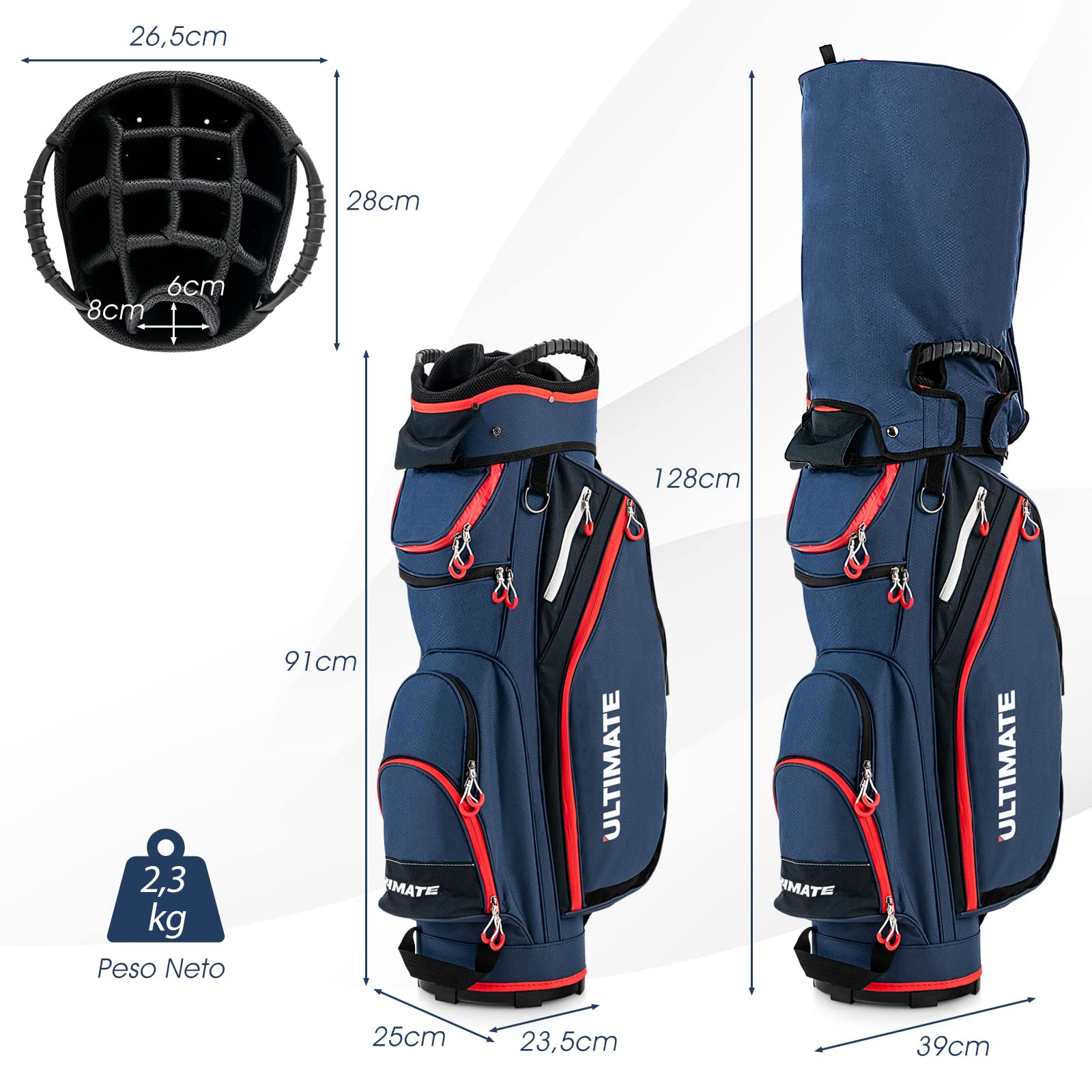 COSTWAY Bolsa de Golf para Carro, Ligera,14 Divisores, 8 Bolsillos, Capucha para la Lluvia, Correa para el Hombro, Bolsa Térmica para Bebidas, Ideal Hombres y Mujeres (Azul)
