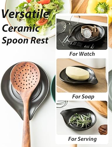 Miniatura 115 de Soporte de cuchara de cerámica para encimera de cocina, soporte de cuchara de porcelana para estufa, soporte grande para espátula, cucharas o Blanco