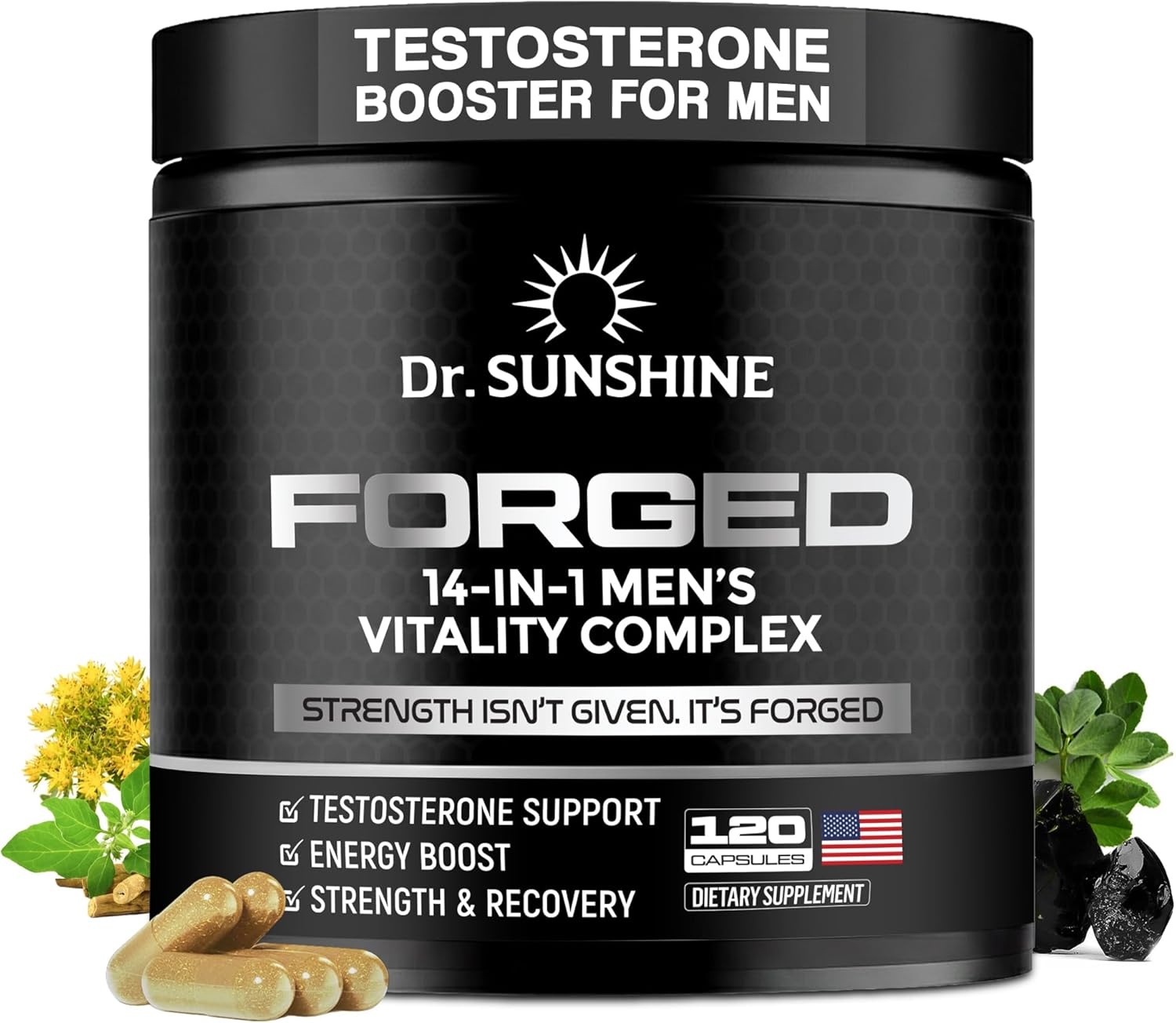 DR. SUNSHINE Forged Testosterone Booster for Men–14 in 1 Natural Male Strength with Shilajit, Ashwagandha,Tongkat Ali-Muscle Builder Testosterone Supplement for Men-2 Month (120 Capsules) - Image 9