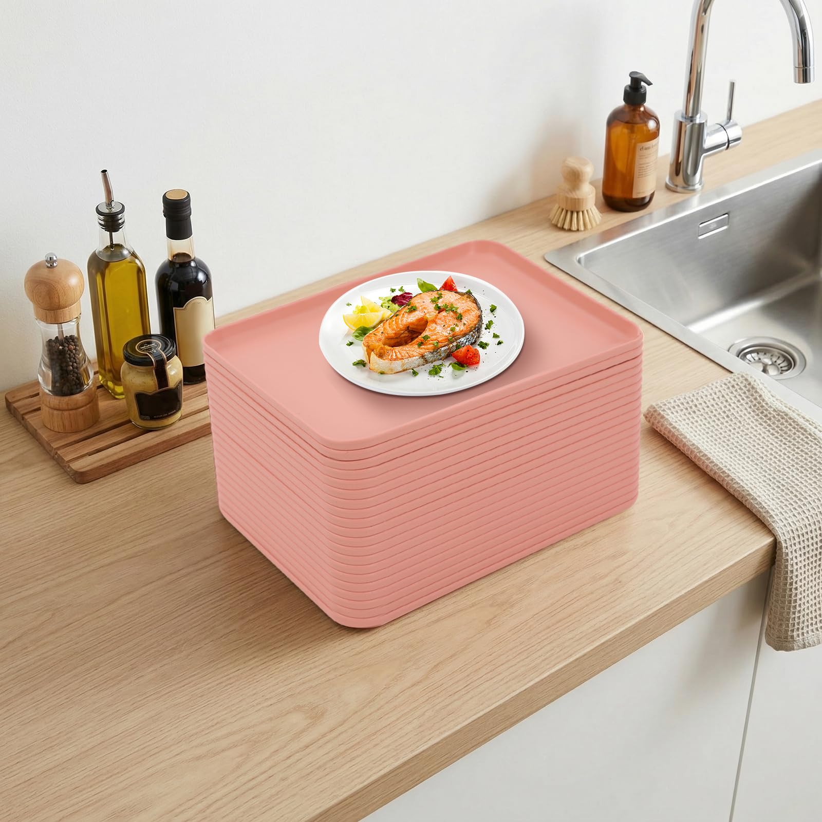 20 vassoi da portata, in polipropilene, impilabili, per cucina (rosa, 38 x