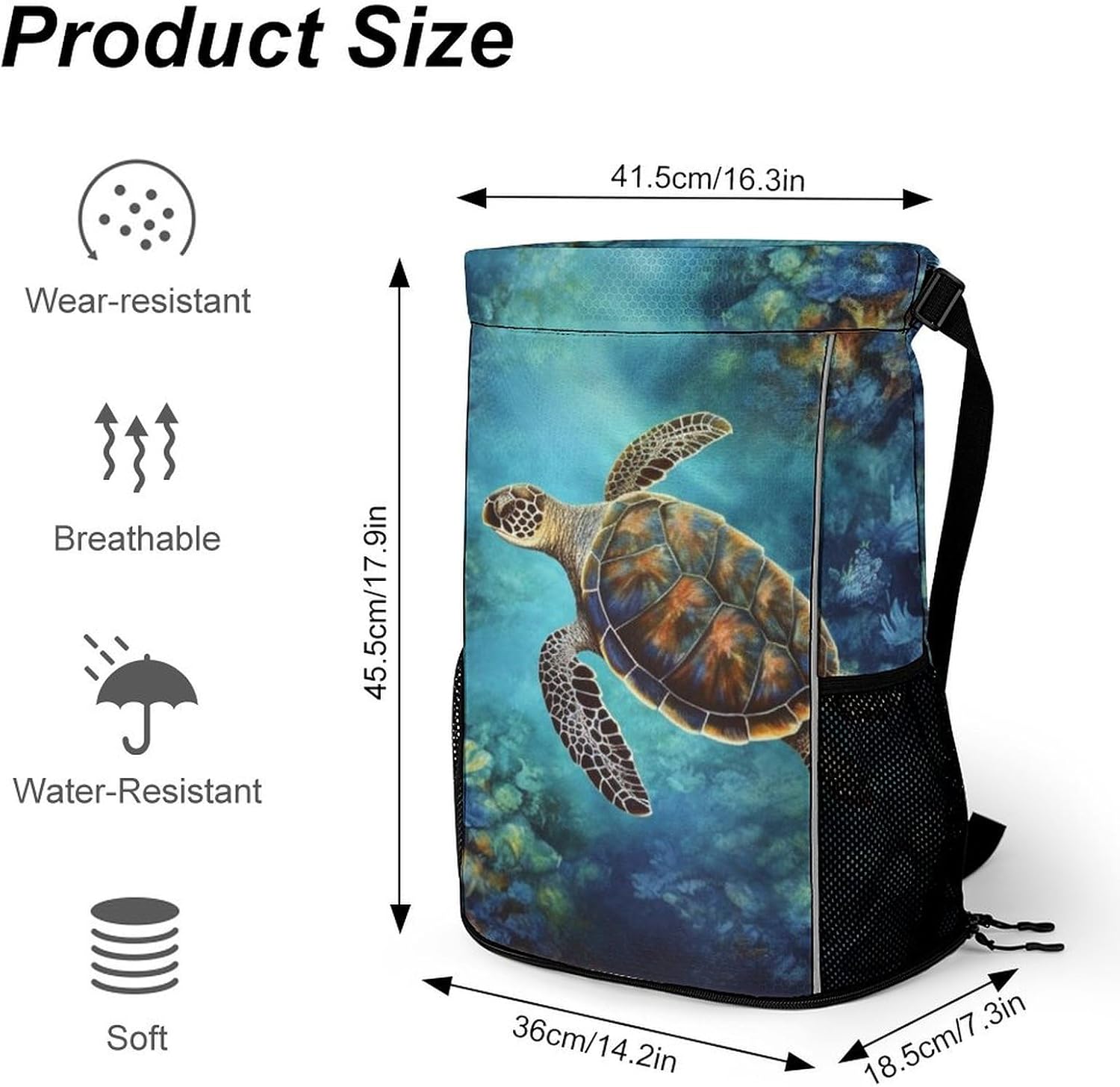 Small Gym Bag Sea Turtle Printed Drawstring Gym Bag for Men Lightweight Waterproof Drawstring Backpack for Women with Shoe Compartment for Travel Tourism Work And Fitness