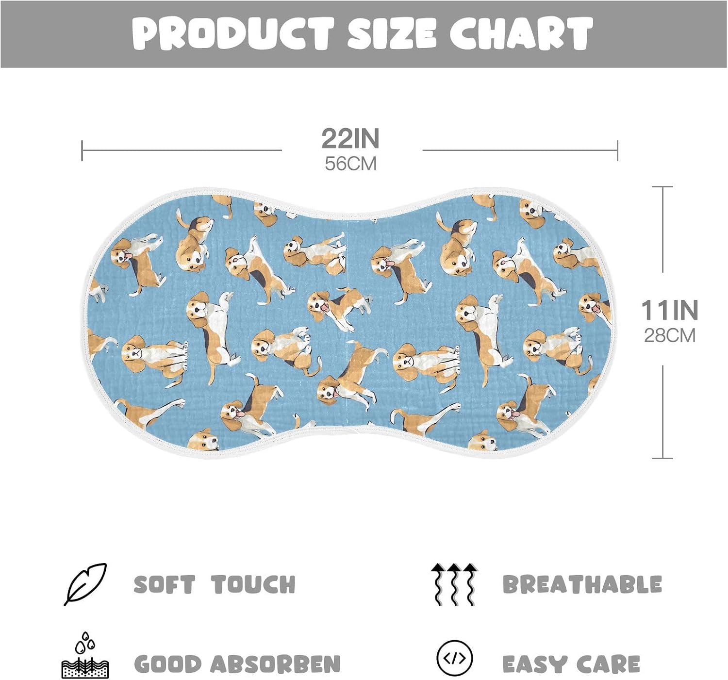 Cute Dog Blue Pattern Art Baby Burp Cloths -4Pcs Soft Absorbent Muslin Washcloths Bibs Face Towel for Newborn Boys Girls 22 x 11 Inch