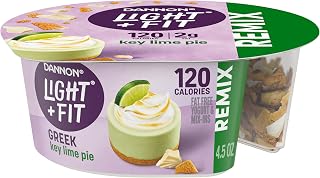 Dannon Light + Fit REMIX Key Lime Pie Nonfat Greek Yogurt with Graham Cookies and White Fudge Chunks Mix-Ins, 4.5 OZ Yogurt Cups
