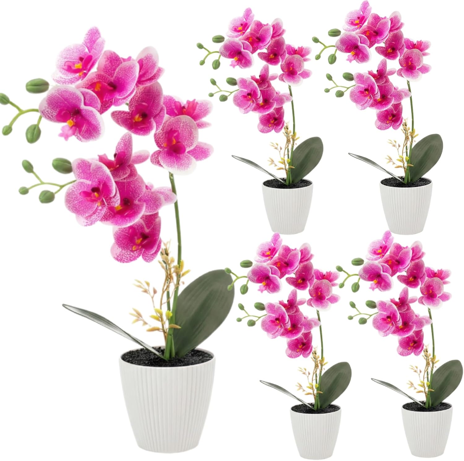 4 Pack 17" Tall Artificial Silk Phalaenopsis Orchid Flower Plant in Pot Purple Potted Orchid Flowers Indoor for Table Centerpieces Arrangements Home Office Wedding Party Decoration