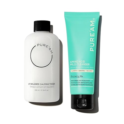 PURE'AM Set coreano para el cuidado de la piel, limpiador facial suave (4.1 fl oz) + tóner coreano con ácido hialurónico y ceramidas veganas (8.5 fl