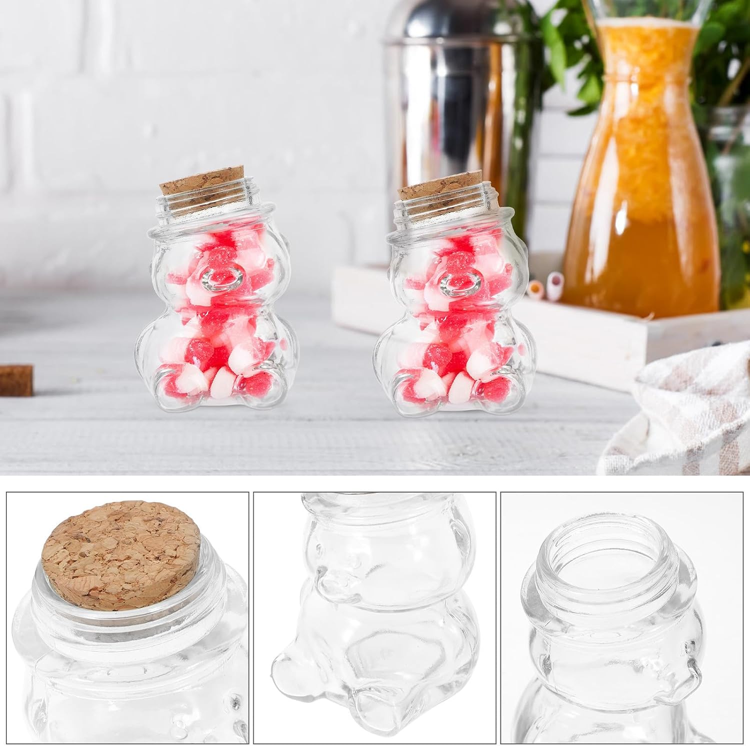 4pcs Bear Shape Glass Honey Jar with Wood Lid, Sealed Candy Storage