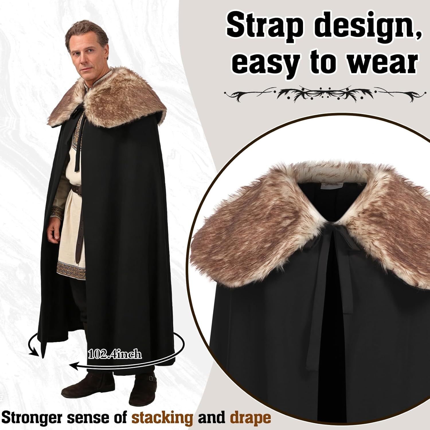 Viking Cloak for Men Women Viking Fur Cloak Medieval Renaissance Cloaks King Robe Fur Cape King Costume