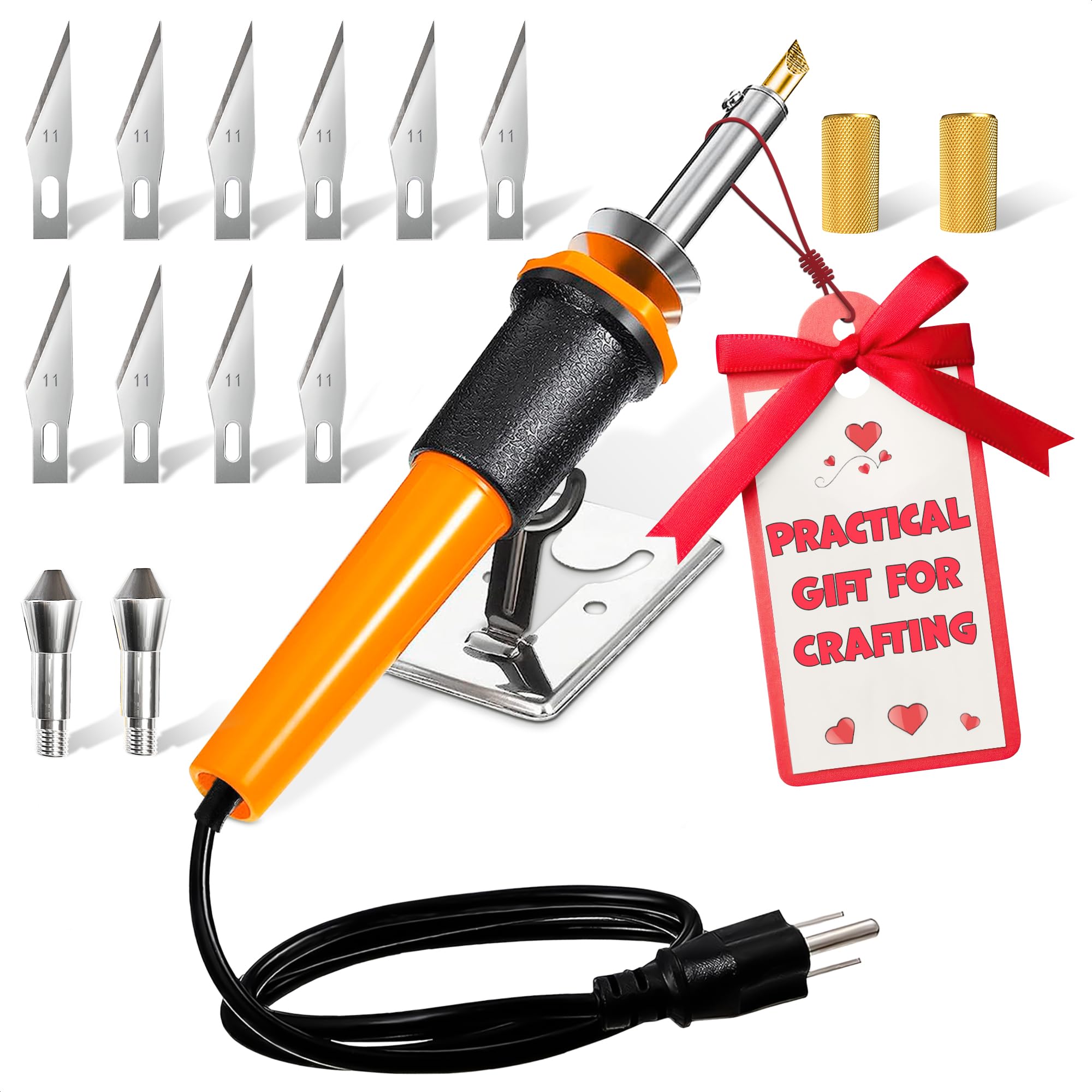 30W Electric Hot Knife Cutting Tool – Fast Heating Plastic Cutter Tool for Foam, Resin, Mesh | Includes 10 Blades, 2 Blade Holders, 1 Wood Burning Tip & Stand | Great Valentines Day Gift For Crafts
