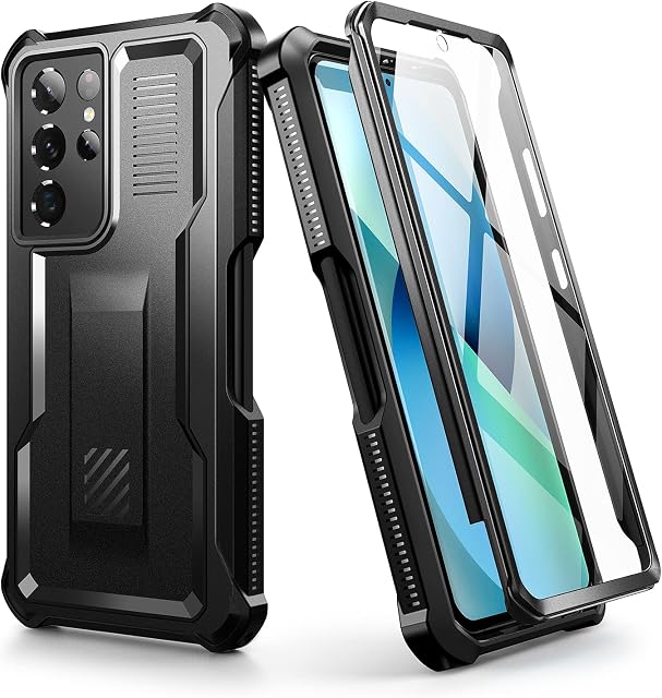 Dexnor Case for Samsung Galaxy S21 Ultra with Built-in Screen Protector Military Grade Armour Heavy Duty Front and Back 360 Full Body Protection Coverwith S Pen Holder- Black