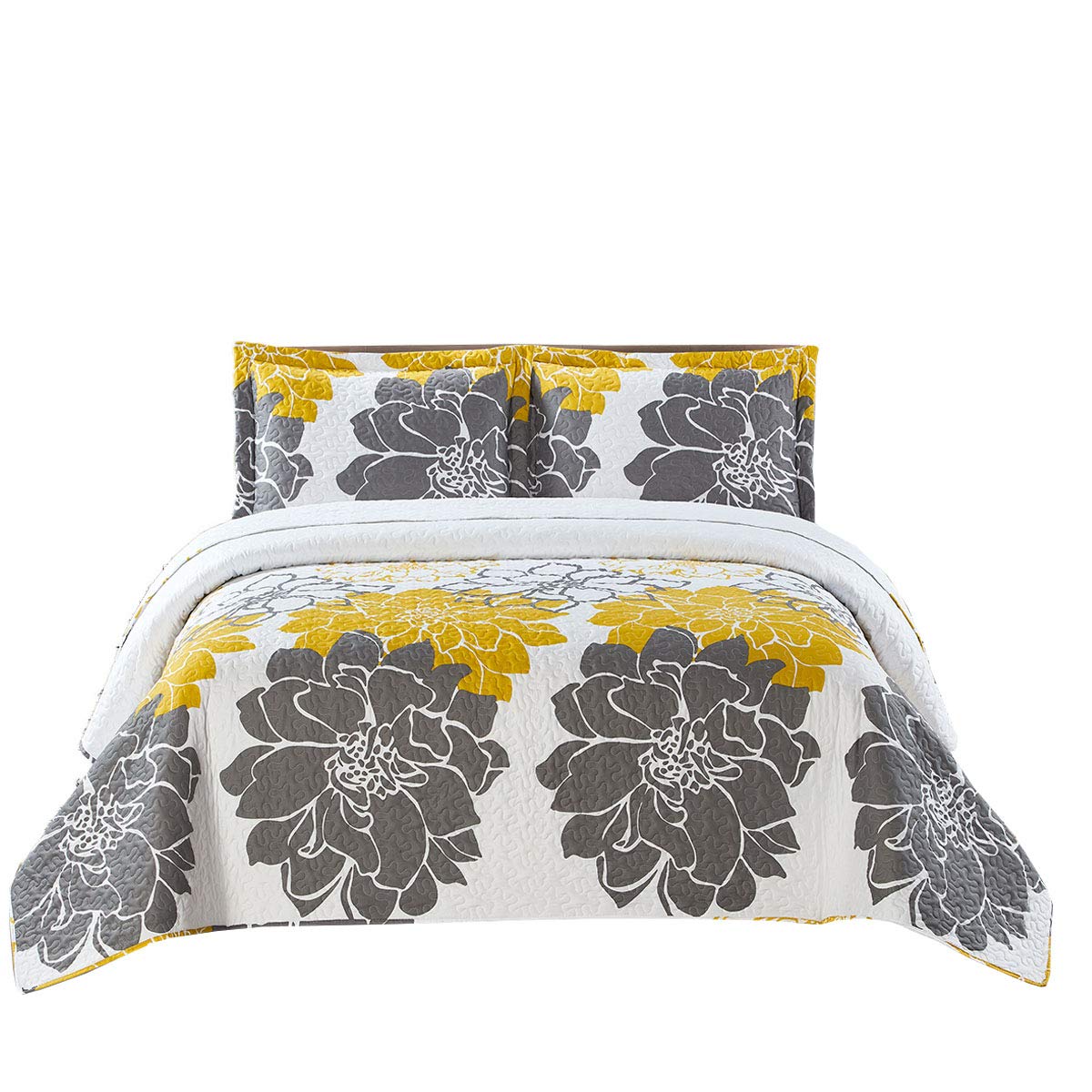 Royal Tradition Helena-Grey Reversible Coverlets, King Over-Sized 3pc Quilt Set (110-Inch Wide x 96-Inch Long) Lightweight Bedspread