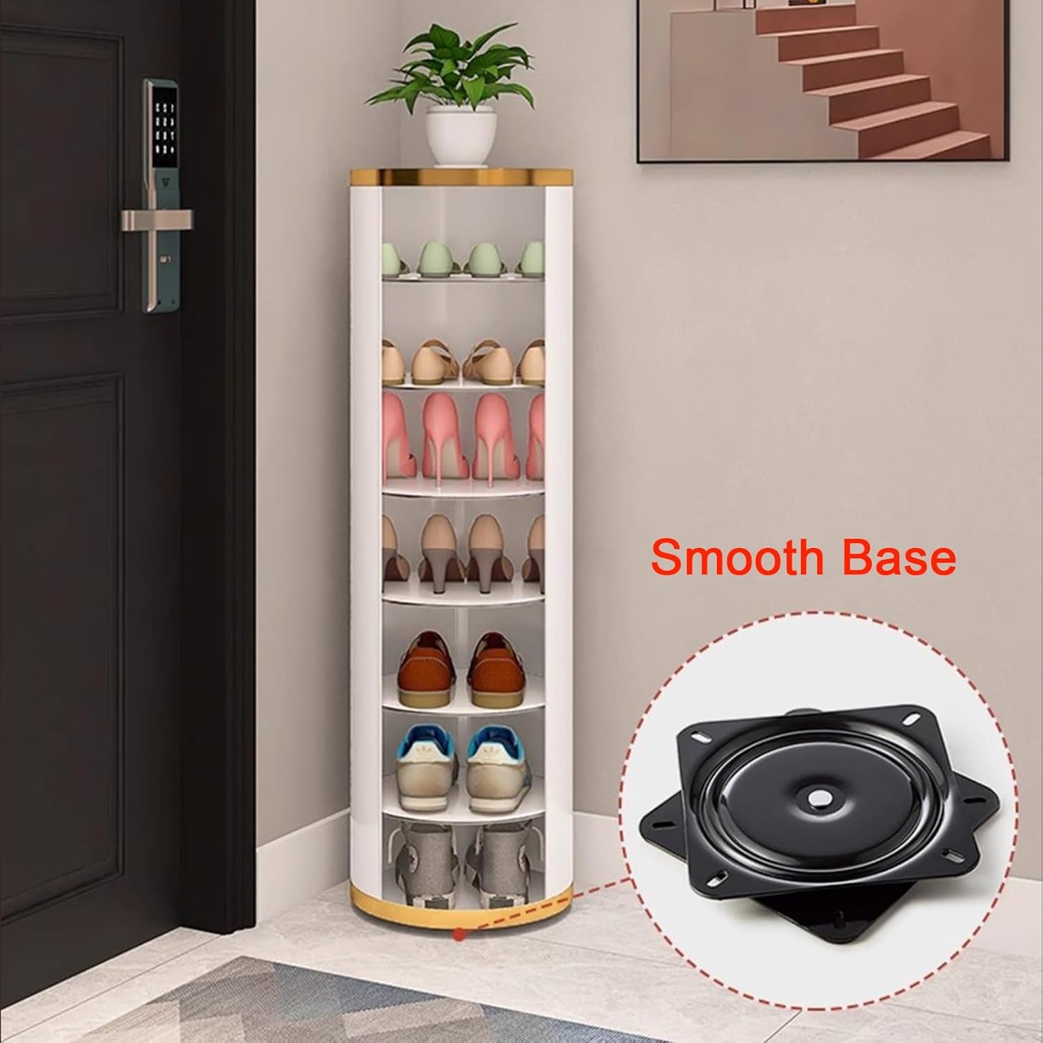 7-Tiers Round Metal Shoe Rack, 360° Rotation Shoe Storage Shelf Organizer for Entryway Living Room Hallway Shoe Cabinet