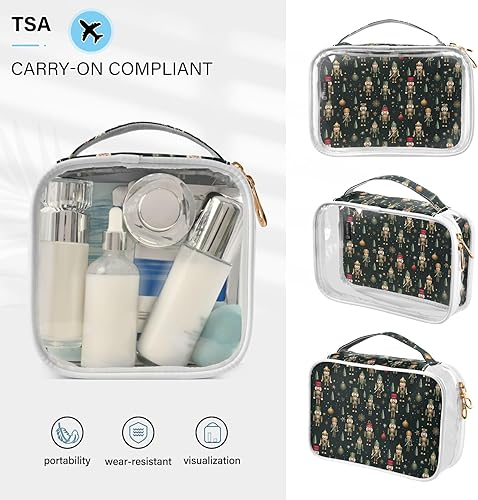 Miniatura 5 de Neceser transparente de cascanueces de Navidad para viajar, paquete de 2 bolsas de cosméticos de maquillaje con cremallera, bolsa de viaje para