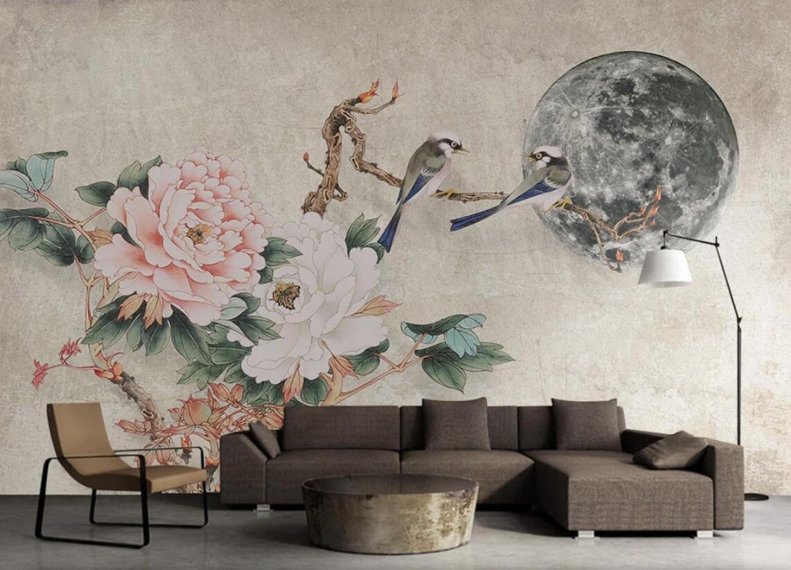 Papier peint fleurs et oiseaux pour salon et chambre adulte