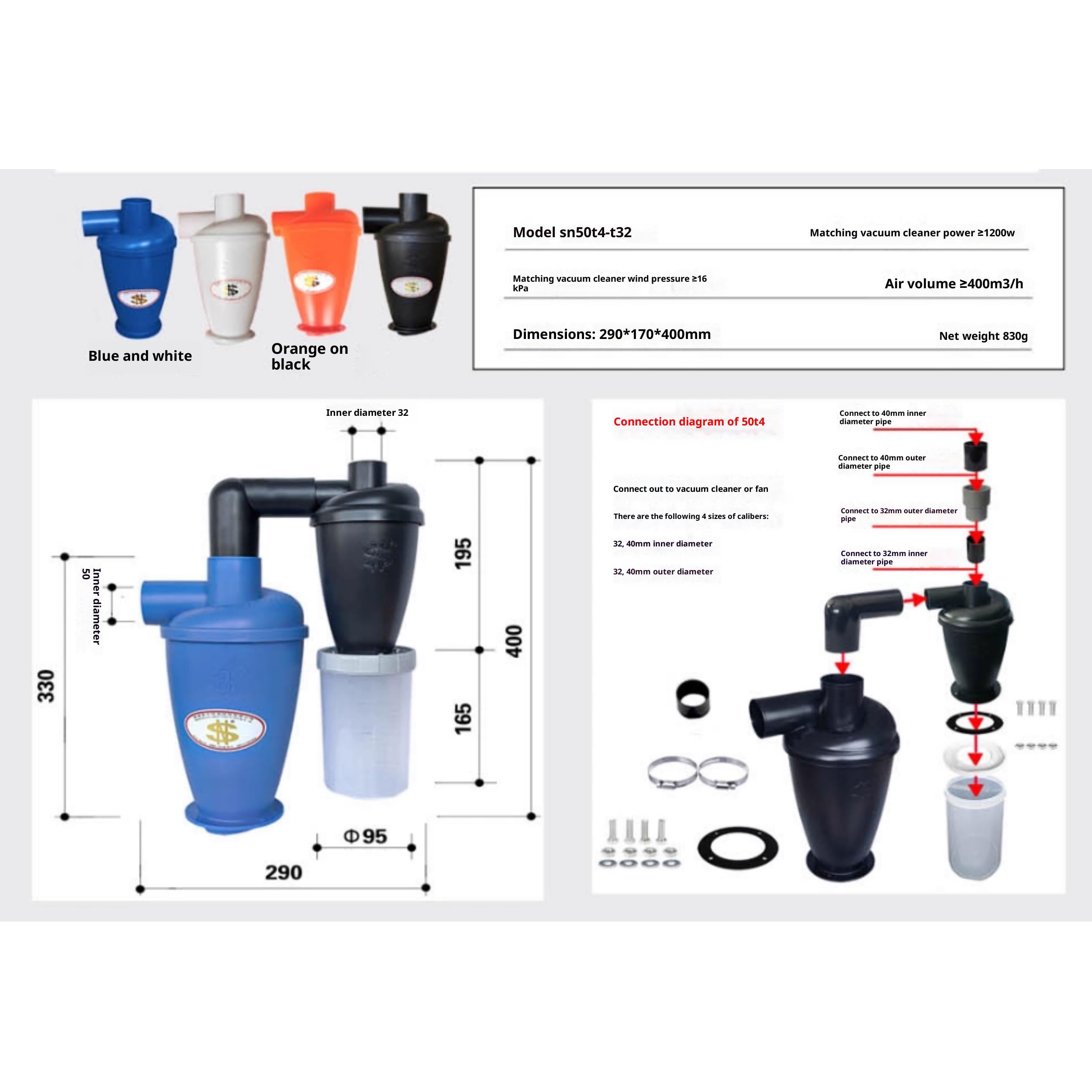 Cyclone - Colector de polvo con separador de filtro, filtro de aire secundario eficiente para carpintería