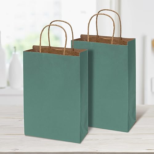 Miniatura 8 de Prime Line Packaging Mini bolsas de regalo verdes con asas, bolsas de compras de papel kraft para golosinas, golosinas, recuerdos de fiesta,