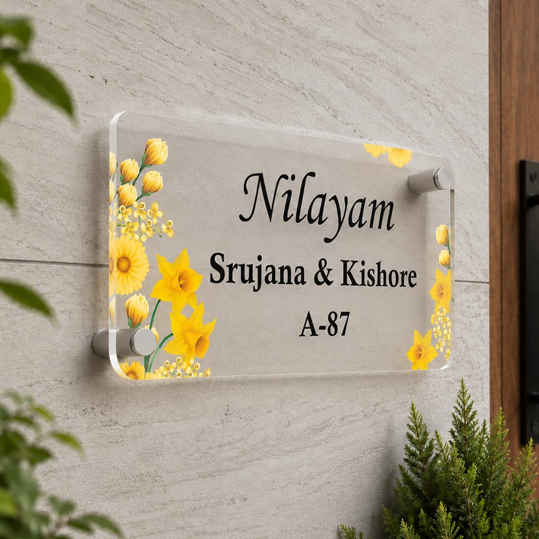 Personalized Acrylic Name Plate for Home | Custom Door Name Plate with Floral Design | Waterproof, Durable Wall Sign for Entrance, Flat, Villa, Office (Customizable Text) NP8_09-image-12