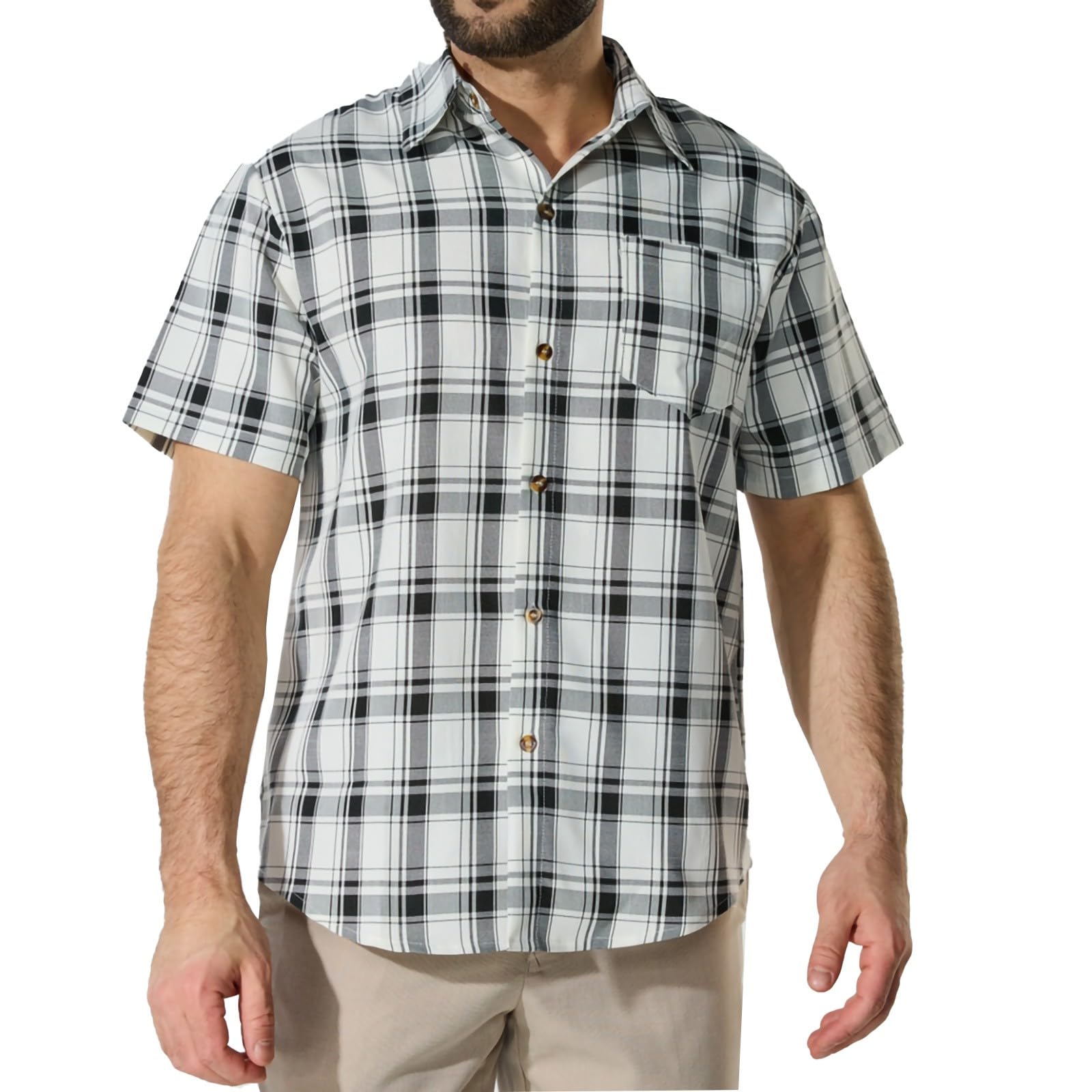 Camisas de manga corta para hombre, a cuadros, estampadas, informales, con botones, cuello de solapa, transpirables, ligeras, de verano, a cuadros, clásicas, informales, con ajuste regular, para