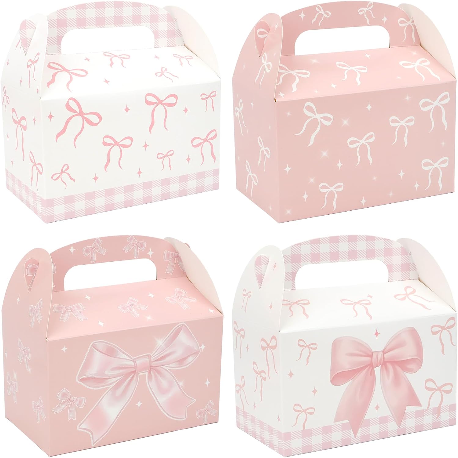 jeowicti 12 Pack Pink Bow Party Favor Boxes Pink Gift Boxes Folding Paper Treat Box Goodie Box Gift Goodie Candy Bags Paper Bow Themed Birthday Party Decorations Supplies(3.7x6.3x3.7inch)