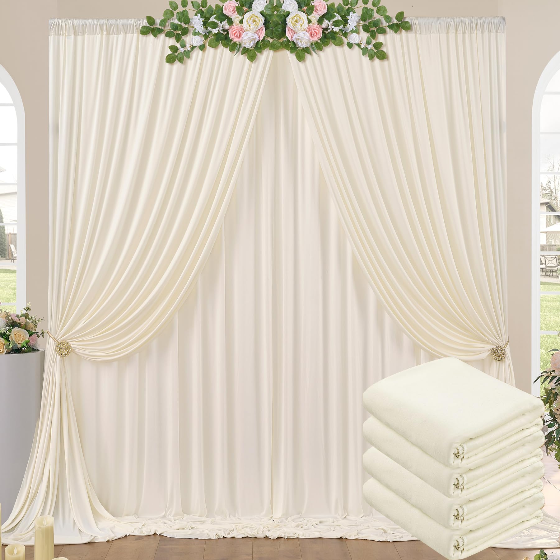 20ft x 10ft Wrinkle Free Ivory Backdrop Curtains for Parties, 4 Panels 5x10ft Photo Backdrop Drapes for Wedding Party Birthday Photography Baby Shower