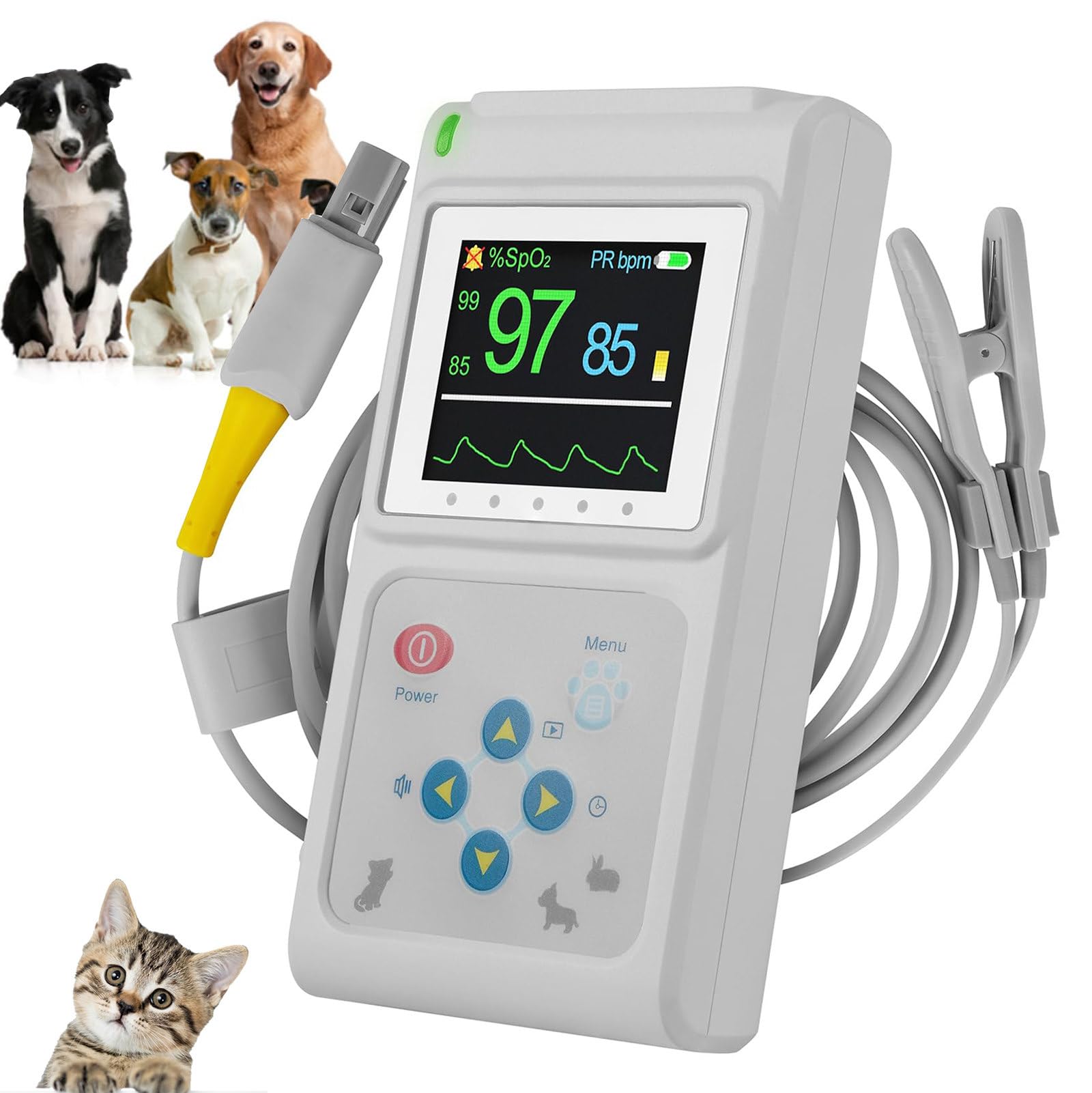 OxymèTre De Pouls VéTéRinaire, Capteur De FréQuence Cardiaque Auriculaire/Langue Avec Sonde Spo2, Fonction De Stockage Et De Lecture, Invite Sonore, Pour Chiens, Chats, Animaux De Compagnie
