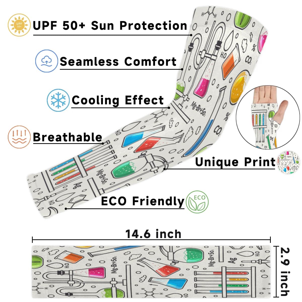 Eativisa Gardening Sleeves for Women Men Arm Sleeves Science Pattern Anti-Slip Defense Sun Protection Sleeves Breathable UV Cooling Farmer Sleeves Cover Arms for Sport Outdoor Running