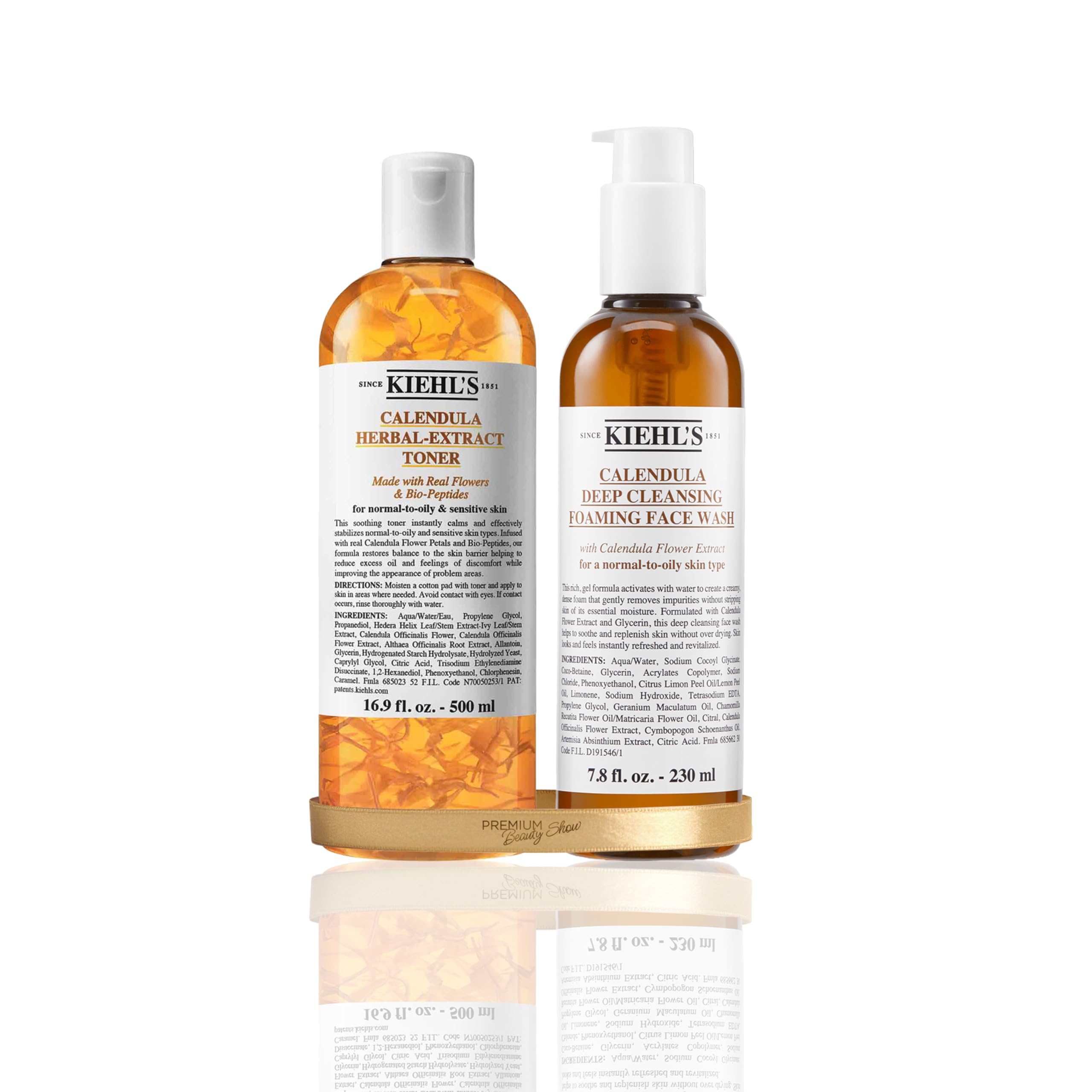 KIEHL'S Calendula Herbal Extract Toner, 250ml + Calendula Foaming Wash, 230 ml, alkoholfreies Gesichtswasser auf Basis von Ringelblumen, mildes Gesichtswaschgel mit Ringelblumen-Extrakt für empfindlic