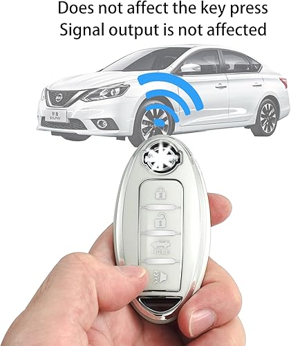 Miniatura 4 de Funda para llavero con llaverollavero, funda de TPU suave de 4 botones, compatible con llave de automóvil Versa Sentra, ect (blanco)