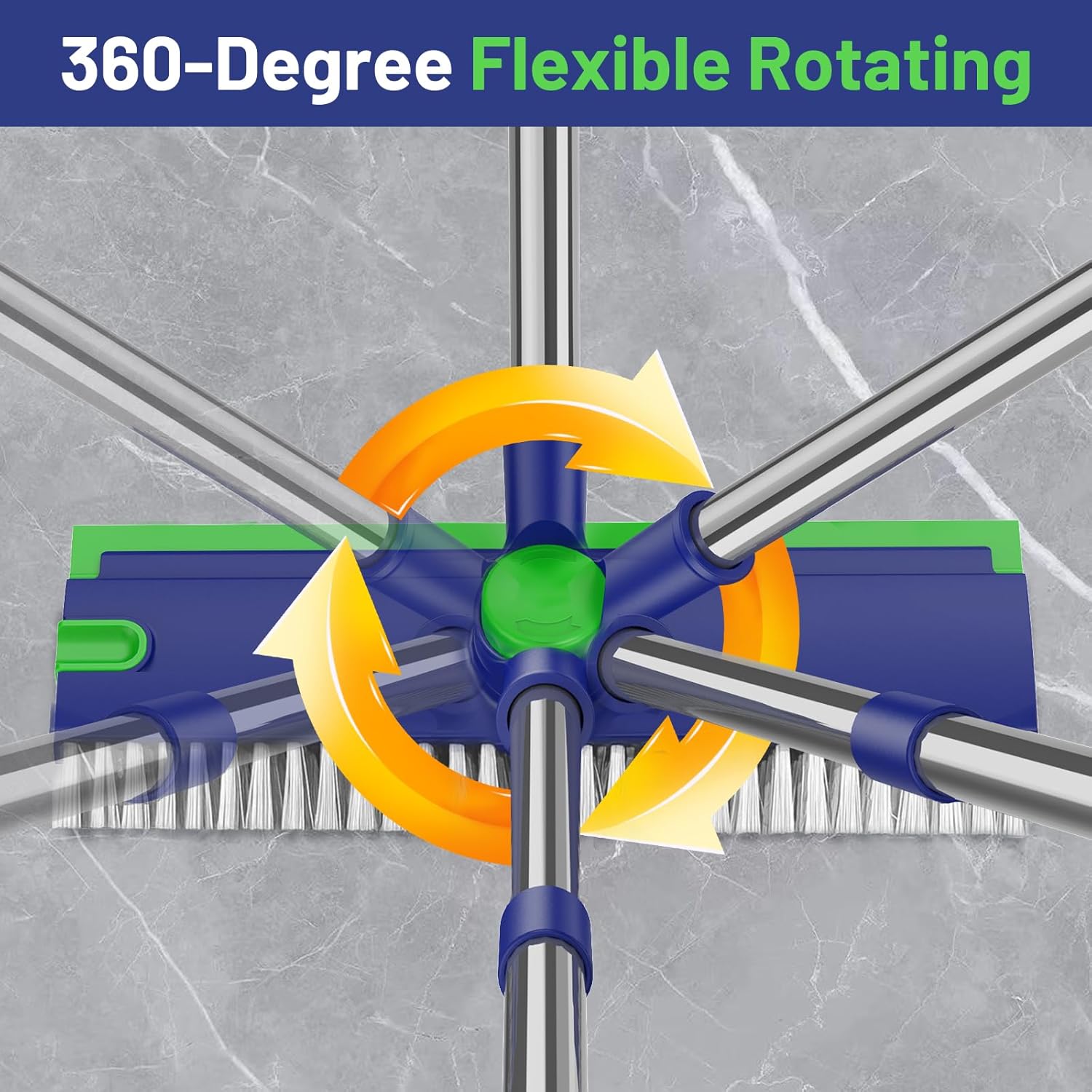 Floor Scrub Brush with Long Handle: 3 in 1 Heavy-Duty Floor Scrubber Brush with Squeegee for Cleaning Tile Bathroom Deck Kitchen Patio - Blue