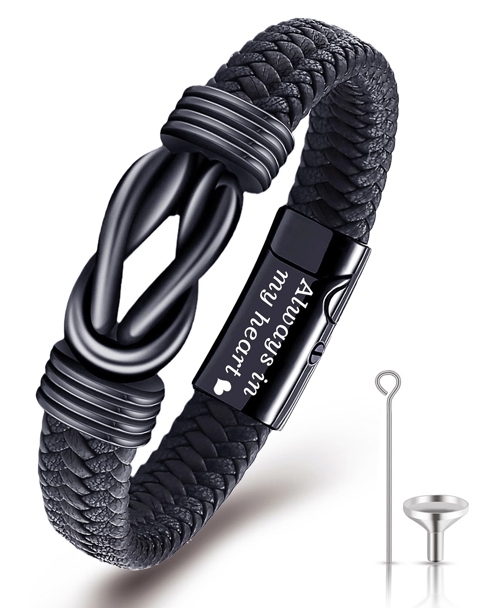 Pulsera de urna para cenizas humanas, pulsera de cuero con nudo de cremación, pulsera de acero inoxidable para recuerdo, joyería para hombres, Acero inoxidable, No es una piedra preciosa