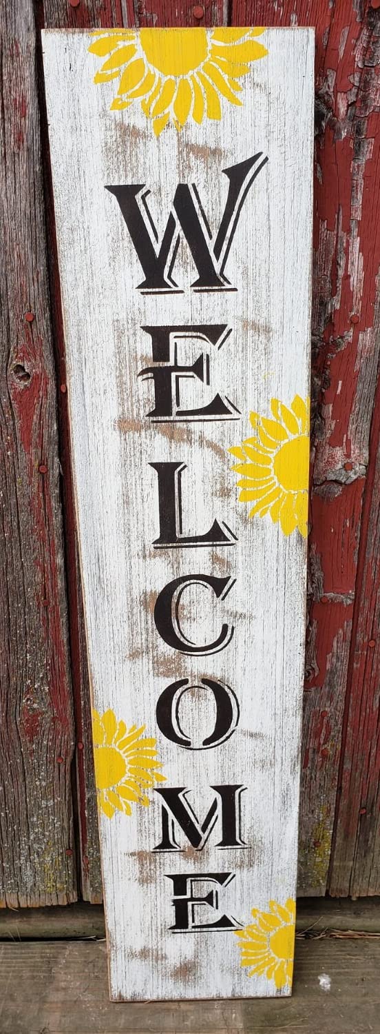 Welcome Sign, Welcome Reversible Sign, Welcome Rustic Sign for Front Door, Wood Porch Sign, Entryway Welcome Sign, Vertical Porch Sign Metal Tin Signs & Sayings Home Decor Farmhouse 4x16 in