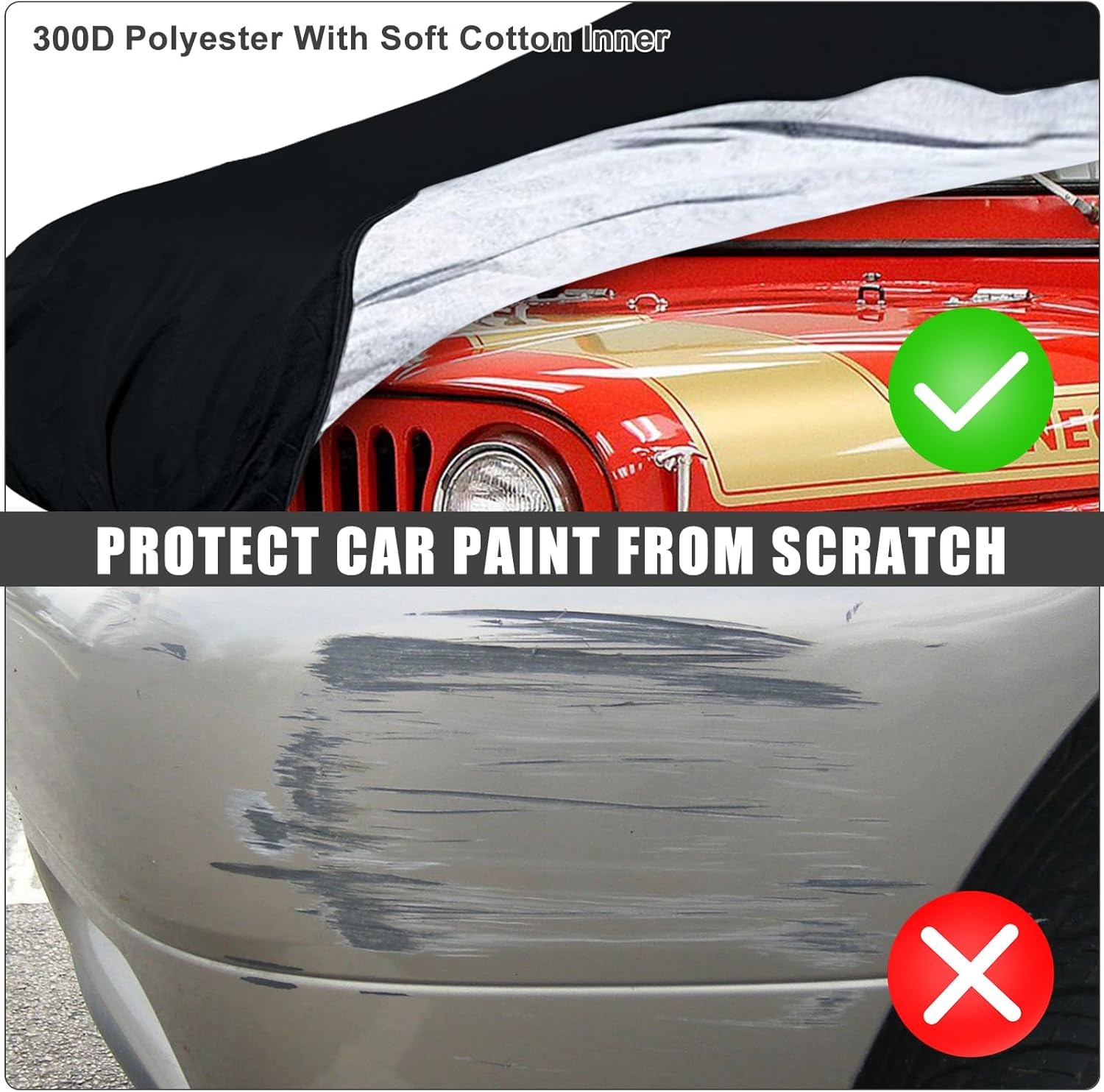 Waterproof Car Cover Compatible with 1954-1983 Jeep CJ 5 2-Door SUV, 300D All Weather Car Covers with Inner Cotton Liner and Zipper Door for Dust Snow Rain Hail Protection