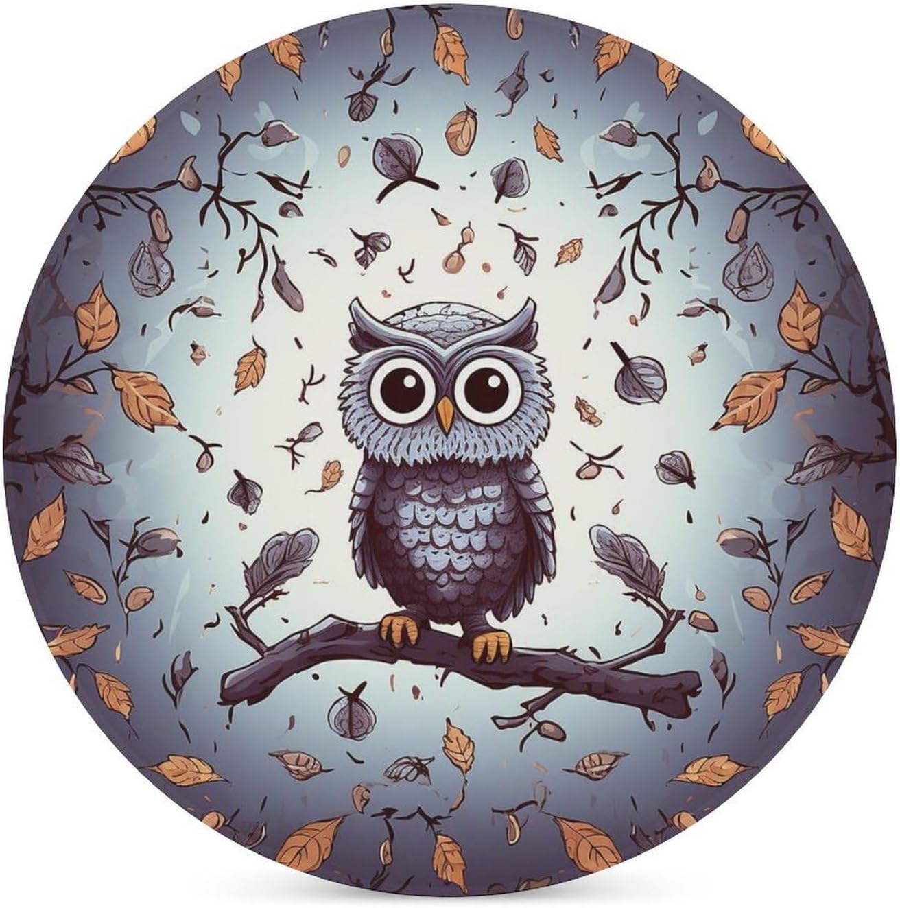 6PCS Owl Tree Branches Coasters Non-Slip Round Drink Coasters with Ceramic Stone and Cork Base, Heat Resistant Absorbent 33.00Stone Coaster Set for Kinds of Mugs and Cups, 4 Inch