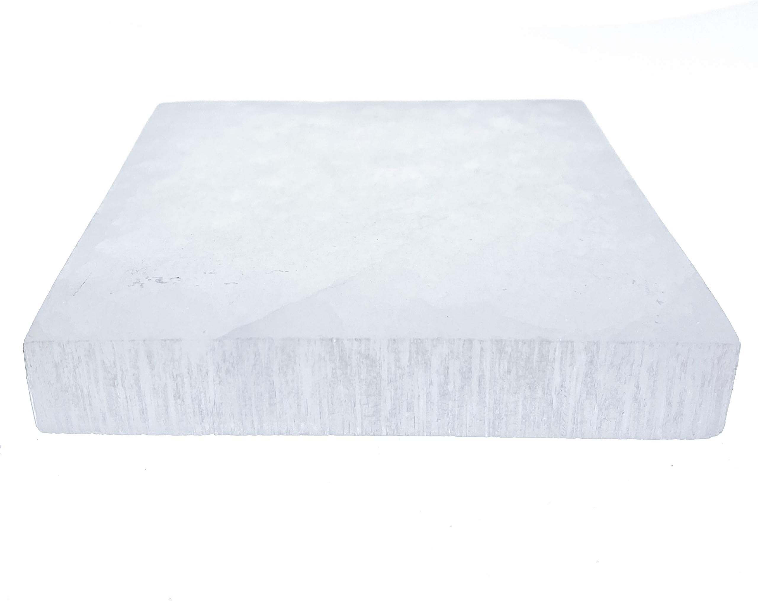 The Magic Is In You 4" Satin Spar Selenite Square Crystal Charging Plate with (1) Quantum Quattro Tumbled Stone, (2) Description Cards, & Instructions