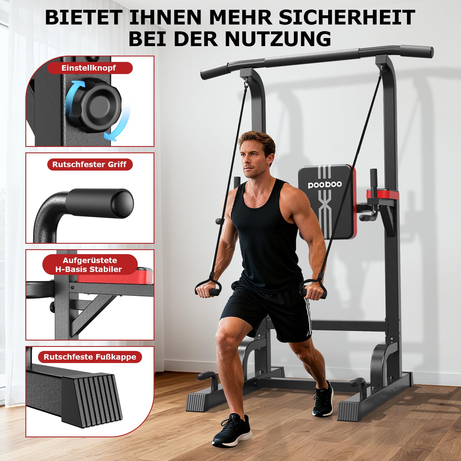 Barra per trazioni, stazione di trazione, con cavo integrato, 204,1 kg, multifunzione, regolabile in altezza, attrezzatura per allenamento di forza per palestra a casa