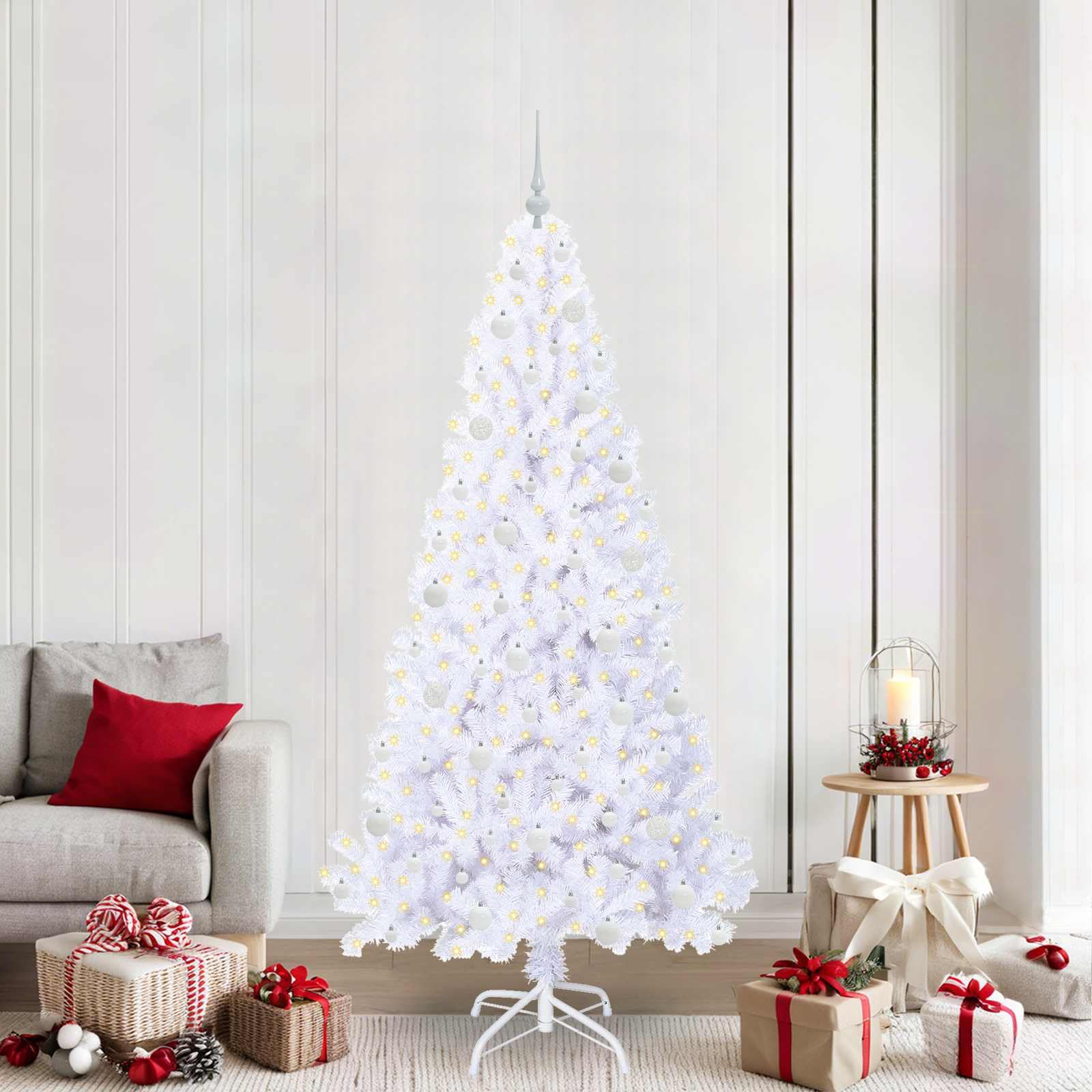 Árbol de Navidad con luces USB GeenYuu de 210 cm y soporte de acero estable
