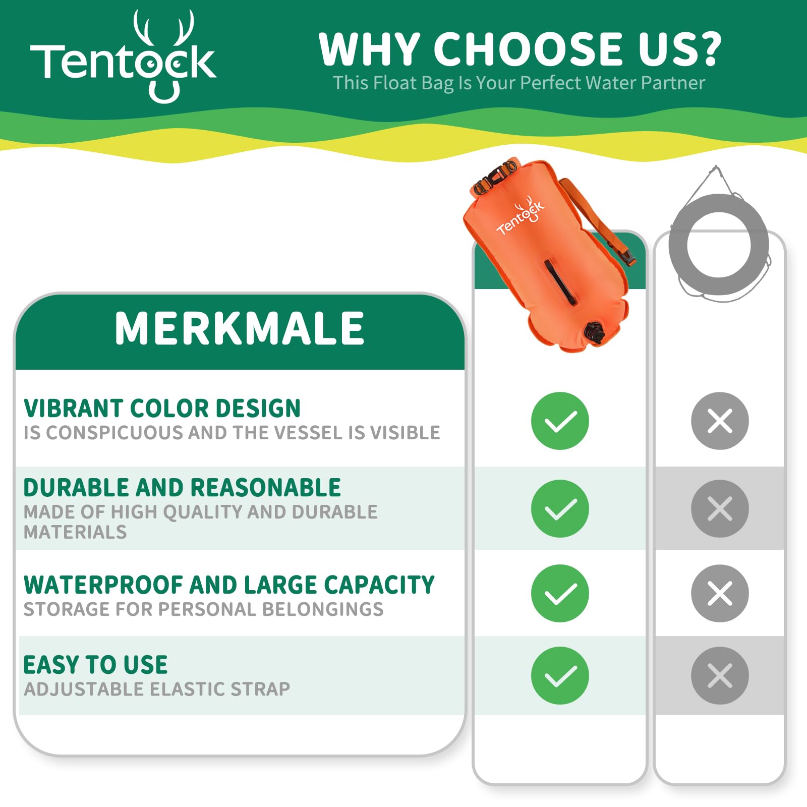 Tentock Boa da nuoto impermeabile da 28 l, borsa gonfiabile per sport acquatici, nuotatori aperti, triatleti, kayak e snorkeling
