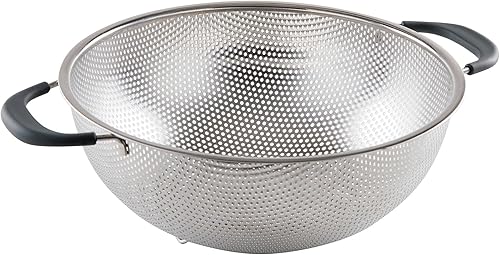 5 Quart Large Capacity Stainless Steel Colander  Heavy Duty Pasta Strainer & Vegetable Washer, with Sturdy Handles & Feet, Dishwasher Safe for Easy