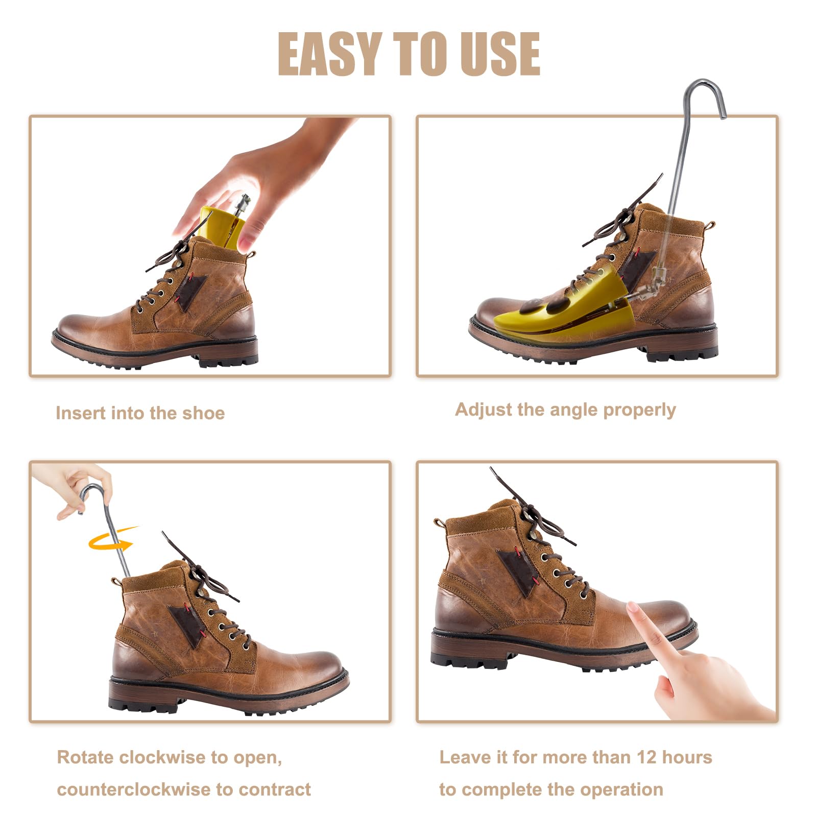 Estiradores de botas para botas de vaquero, paquete de 2 estiradores ajustables para botas de hombre y mujer, pies gruesos y anchos, talla 7.5-13, Amarillo, 7.5-13''