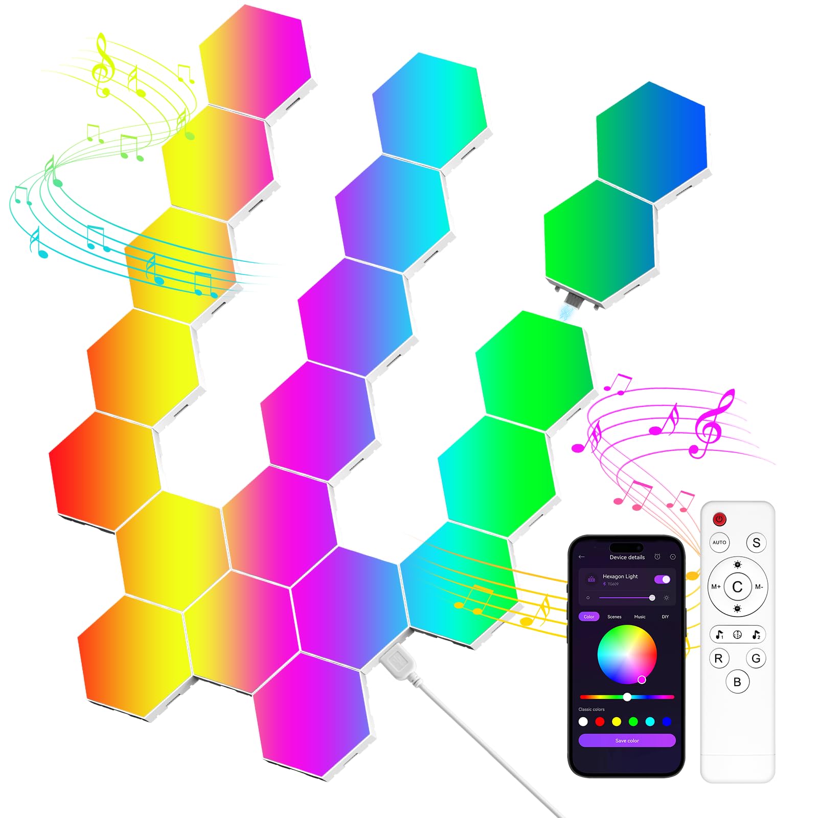 MeRGBWLife Hexa Light Panels, RGB Hexagon LED Wall Lights, Smart