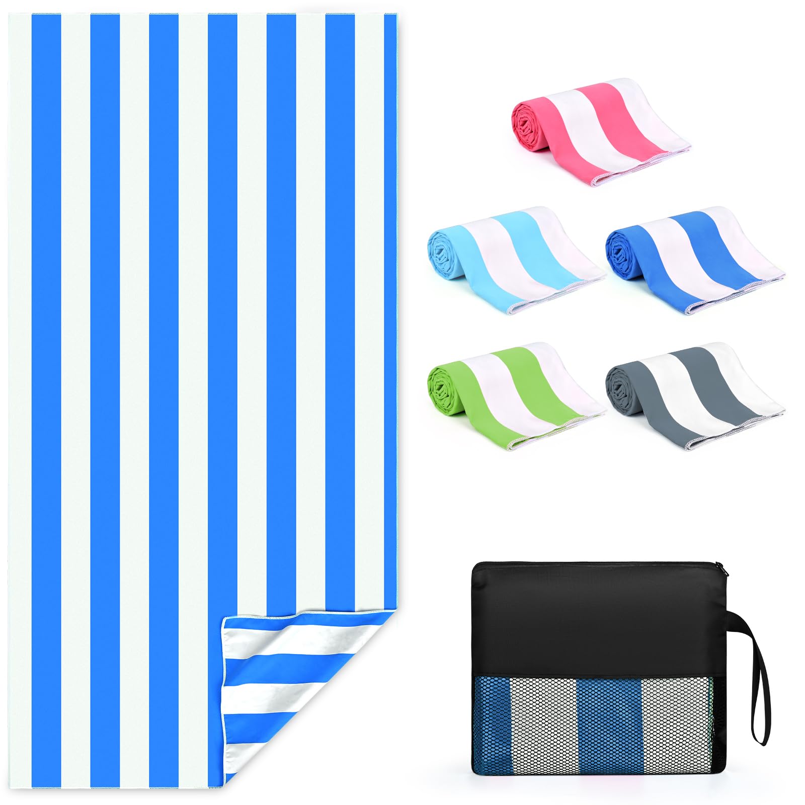 Zusentee Microfiber Beach Towel, Beach Towel 180X90cm, Beach Towels for Adults Extra Large Quick Dry Sand Free Microfibre TowelSoft and Lightweight for Beach, Swimming, Holiday, Blue