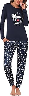 Pijamas Mujer Invierno Algodon Rayas Pijama Largo Manga Larga Ropa para Dormir Tallas Grandes