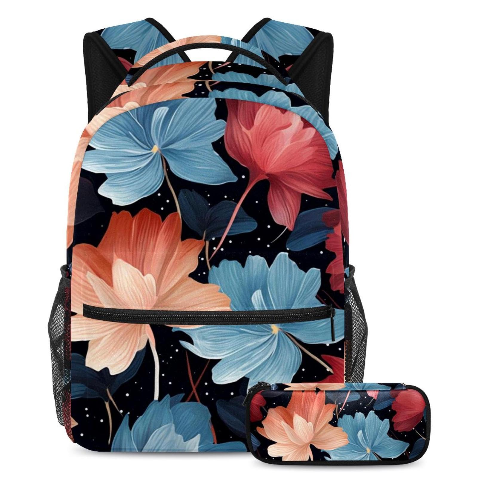 Sac d'école floral E grand volume avec trousse à crayons - 7